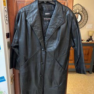 Black Wilson's Long Leather Coat, Size XS